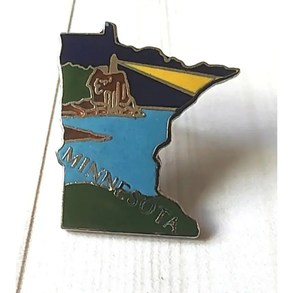 Minnesota Shaped State Pin Lighthouse, Lakes Hat, Lanyard, Jacket or Backpack